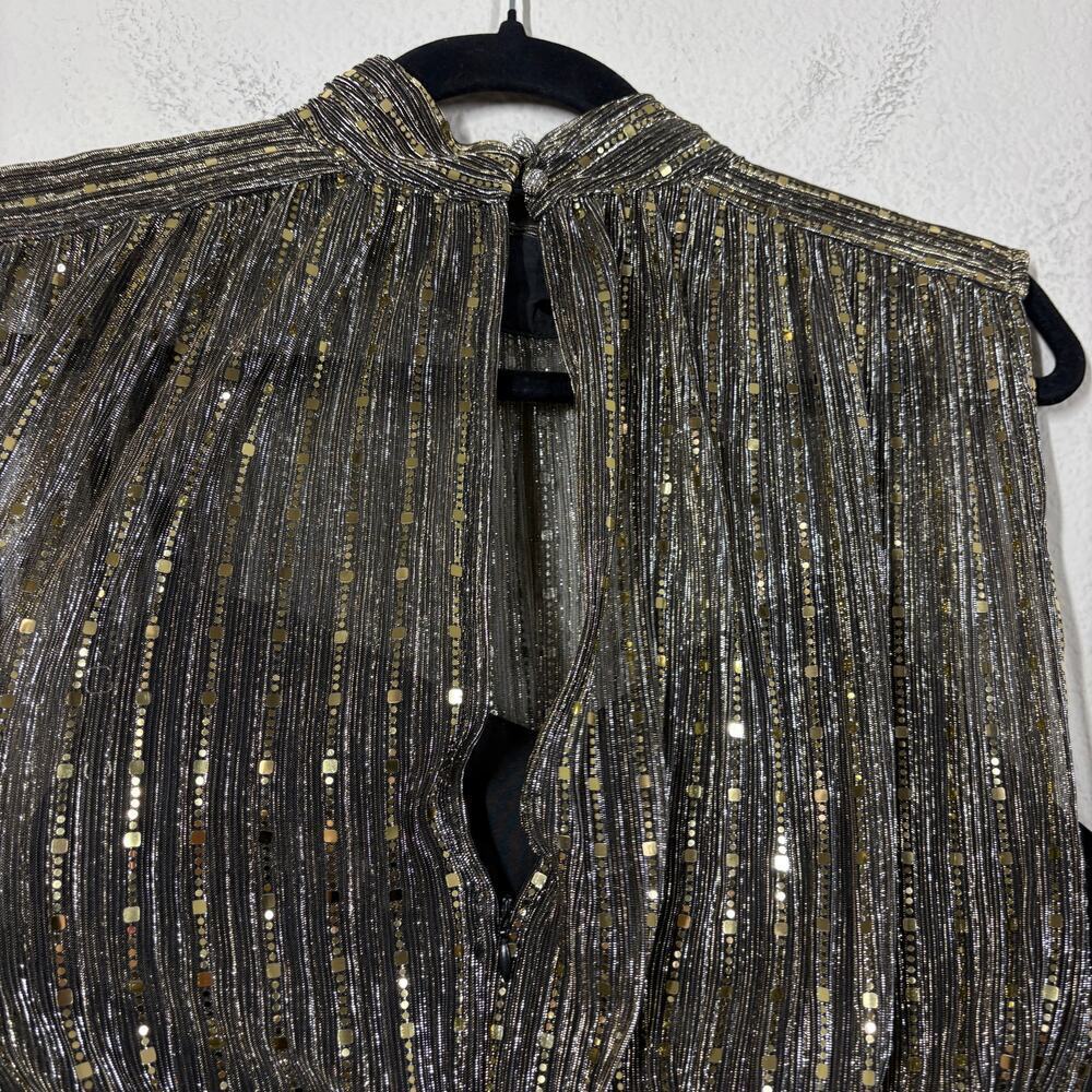 Ina [i:na] Large Metallic Gold Midi Tiered Dress Mock Neck Keyhole Sleeveless - Picture 8 of 10